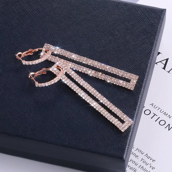 2ct Diamond 14K Pink Rose Gold Earrings Womens Drop Statement Long Tall Big 2 ct - Picture 1 of 5